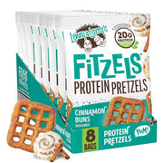 Lenny & Larry's FITZELS Protein Pretzels (Cinnamon Buns) 8 Individual Bags 3 oz Each – High Protein Snacks with 20g of Plant Based Protein – Healthy Vegan Pretzels – Delicious Salty Taste