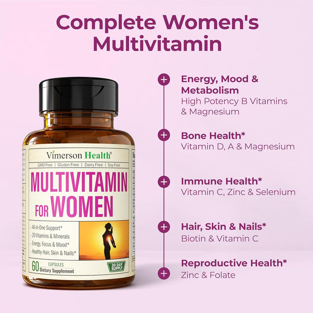 Multivitamin for Women – Essential Womens Multivitamins & Multiminerals 60 Capsules with Vitamin B12, A, D, C, Zinc, Magnesium & More for Total Body Wellness – 20+ Key Nutrients & Vitamins for Women