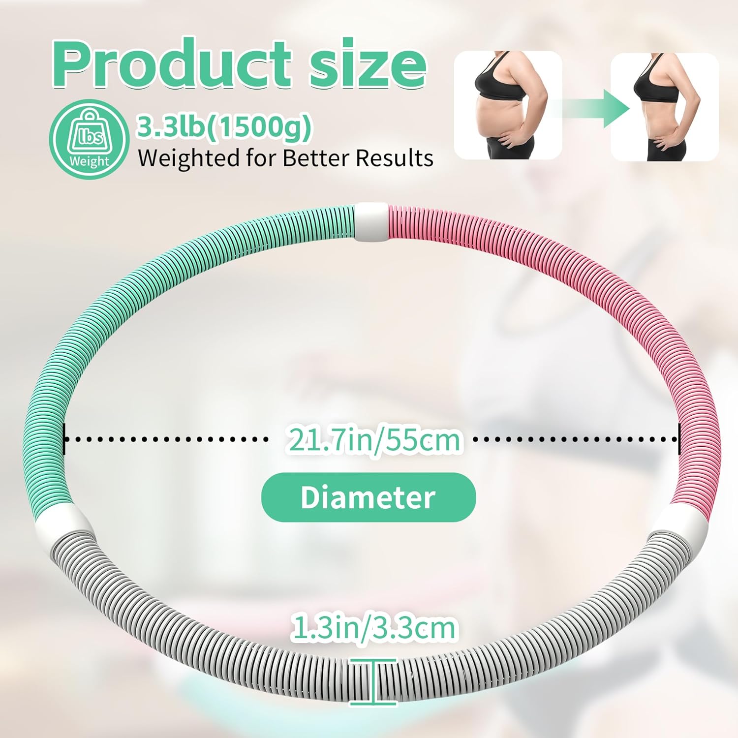 Infinity Weighted Hula Hoop for Adults – 3.3lb Foldable Fitness Hoop, Waist-Friendly Slimming Exercise Equipment, Portable & Silent for Home, Travel, Gym