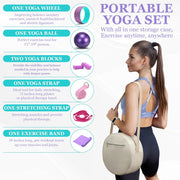 Yoga Wheel Set, Wheel Foam Roller for Back Pain & Stretching, Yoga Blocks 2 Pack with Strap, Trigger Point Therapy Massage Ball for Deep Tissue, 500lbs Capacity, Back Cracker Roller