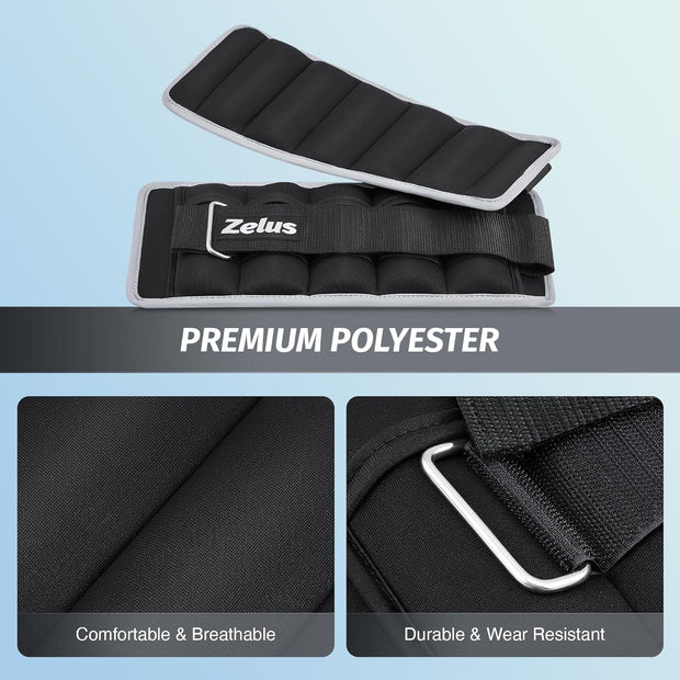 ZELUS 1 Pair Adjustable Ankle Weights, 2 4 6 8 10 lb Modularized Leg Weight Straps for Women Men, Weighted Ankle Weight Set with Removable Sandbags, 1-5 lb per Ankle Strap for Gym Yoga Jogging Walking