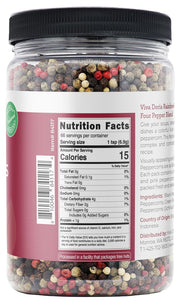 Viva Doria Rainbow Blend Peppercorn, Steam Sterilized Whole Black/Green Pepper, Whole Pink/White Pepper, 16 Oz, For Grinder Refills