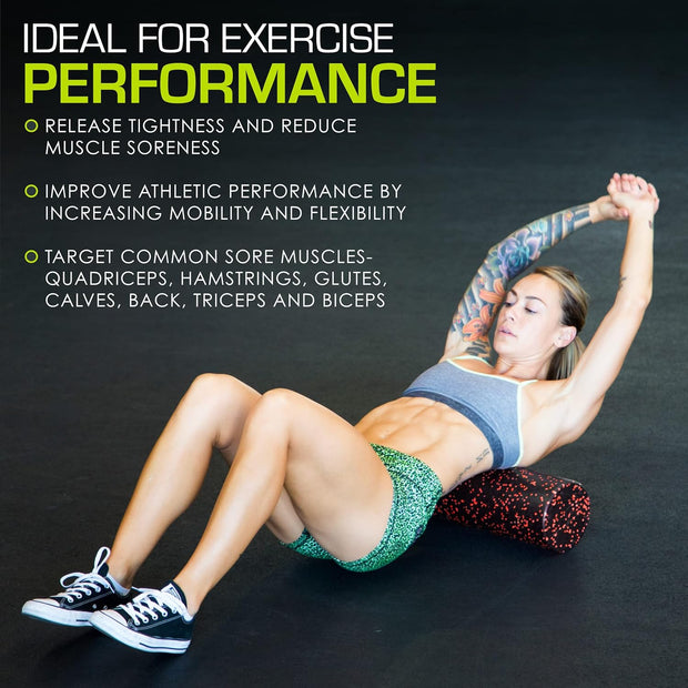 ProsourceFit High Density Foam Rollers 12 - inches Long, Firm Full Body Athletic Massage Tool for Back Stretching, Yoga, Pilates, Post Workout Muscle Recuperation, Black/Green