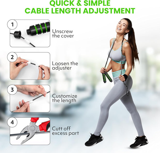 Jump Rope – Speed Jump Rope with Ball Bearings and Adjustable Cable – Jumping Cable for Men, Women, Kids – Ideal for Box, Sports, Cardio, Training – Tangle-Free Jumping and Memory Foam Handle