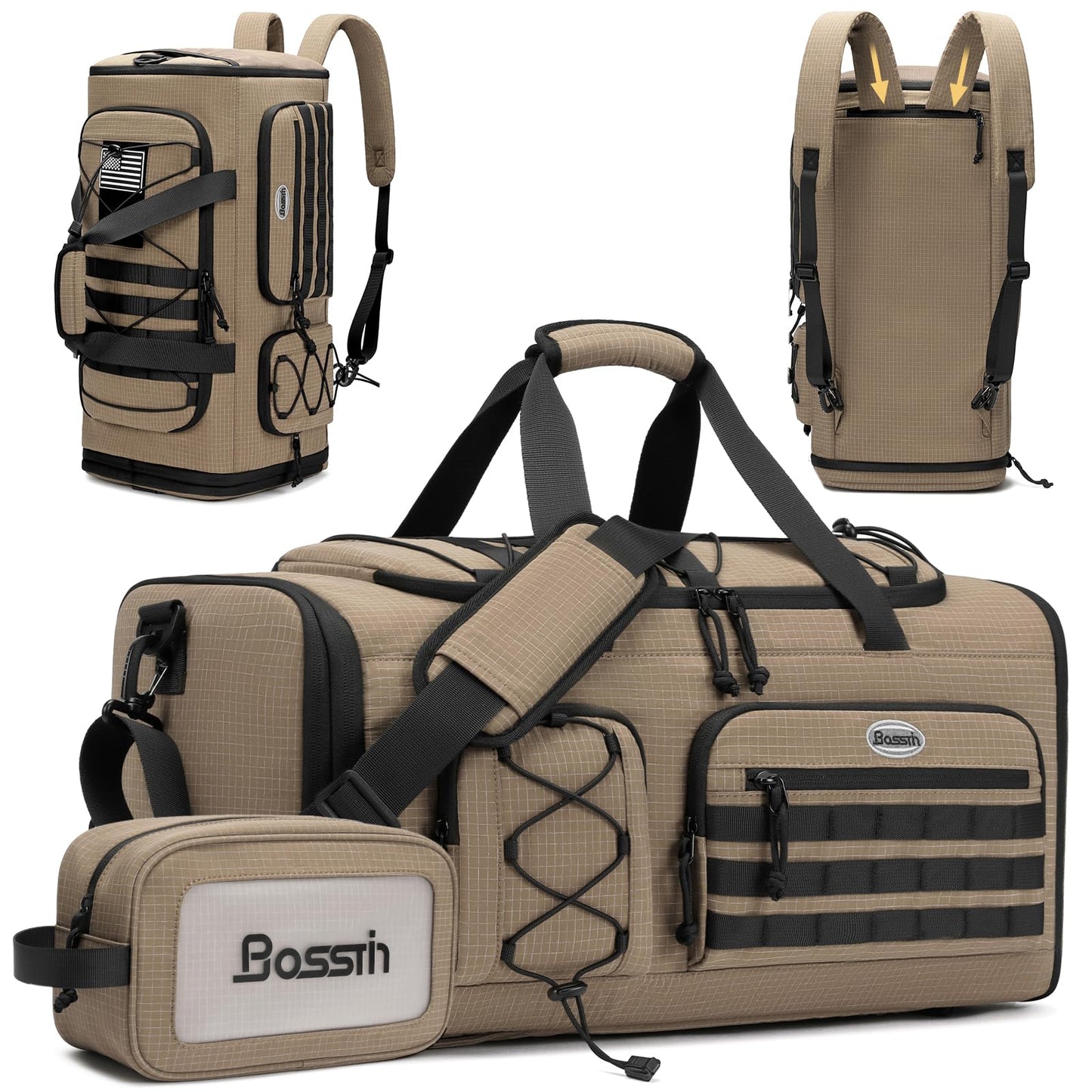 Bosstin Gym Bag for Men & Women, 45L Travel Duffle Sports Duffel Bag Gym Weekender Overnight Backpack with Shoe Compartment (Grey)