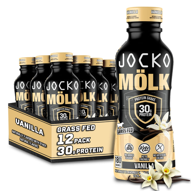 Jocko Mölk 30g Grass Fed Protein Shakes – No Added Sugar Protein Drinks KETO Friendly - Ready to Drink 12 FL Oz (Pack of 12) Chocolate