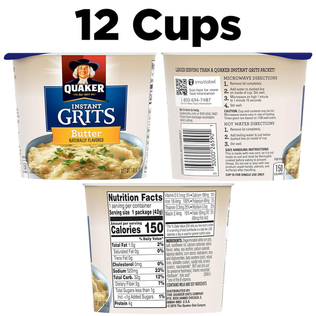 Quaker Instant Grits, Butter Flavor, Breakfast Cereal 1.48 Ounce (Pack of 12)