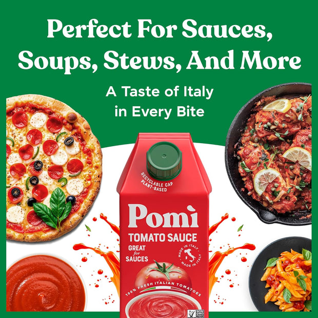Pomì Tomato Sauce 17.64oz (Pack of 12) - Creamy, Velvety Italian Sauce with a Touch of Salt, No Additives or Preservatives - Made from 100% Fresh Italian Tomatoes, BPA-Free Carton