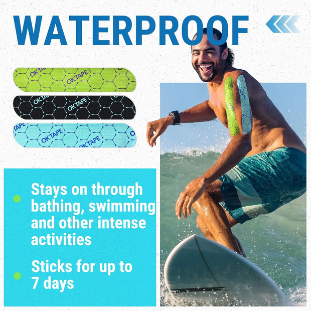 OK TAPE Synthetic Kinesiology Tape, 20 Strips Precut K Tape, Waterproof, Elastic Athletic Tape for Pain Relief & Muscle Support, Reflective Design, 2" x 10" -Beige