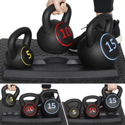 Nouva 3-Piece Kettlebell Sets with Storage Rack, 5lb, 10lb, 15lb Strength Training Kettlebells Wide Grip Kettlebell Exercise Fitness Weight Set for Home Gym Weightlifting, Strength & Core Training