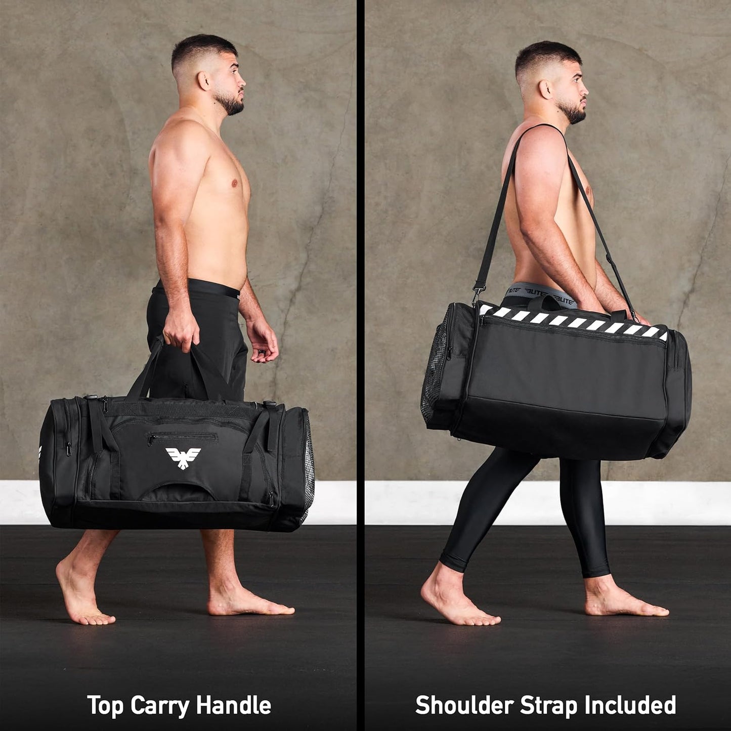 Elite Sports Monster MMA Duffel Bag – Large 44L Cordura Sports Bag w/Mesh Shoe Compartment & Adjustable Strap – MMA, BJJ, Martial Arts Gear – Fits Gi, Headgear, Shin Guards, Rash Guards & More