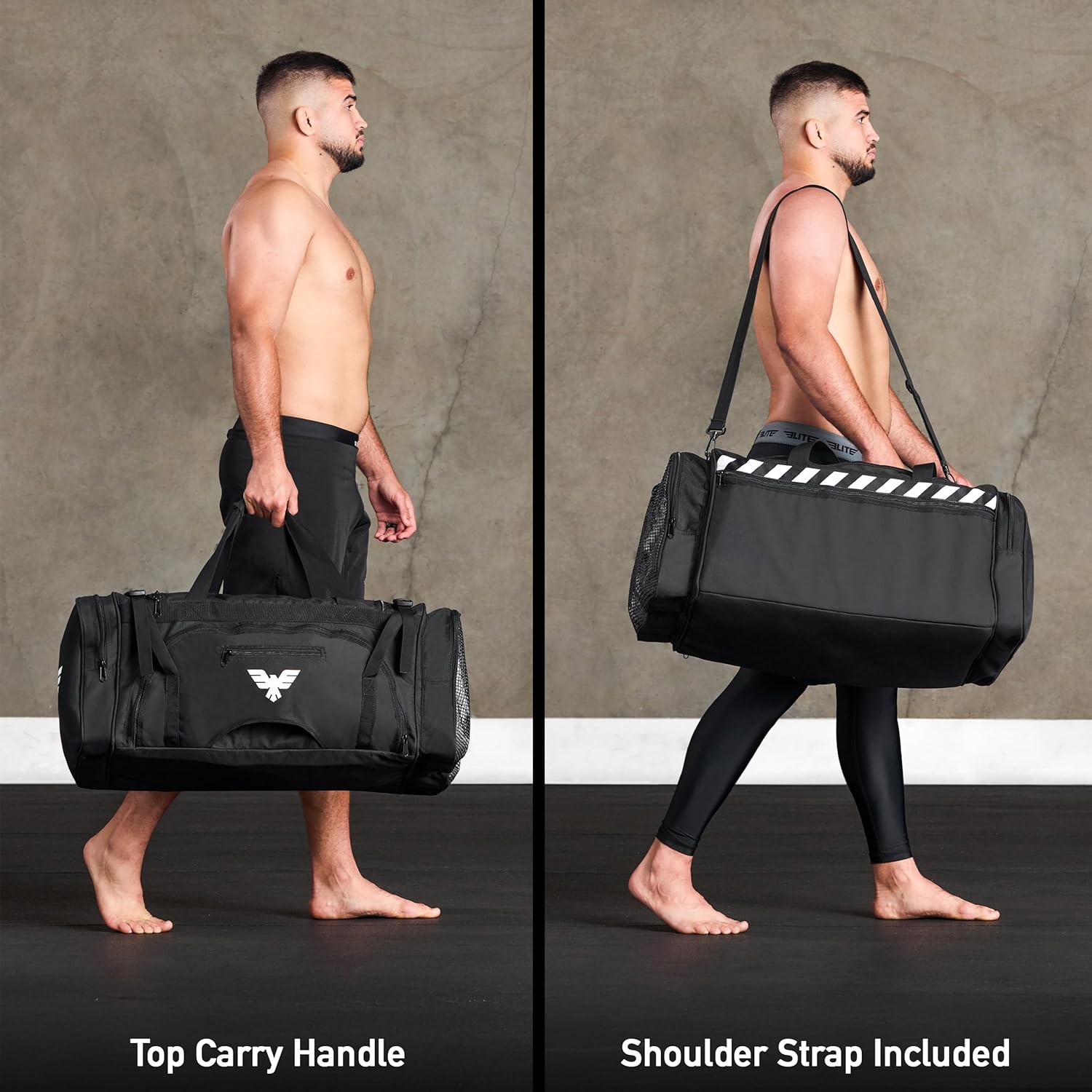 Elite Sports Monster MMA Duffel Bag – Large 44L Cordura Sports Bag w/Mesh Shoe Compartment & Adjustable Strap – MMA, BJJ, Martial Arts Gear – Fits Gi, Headgear, Shin Guards, Rash Guards & More