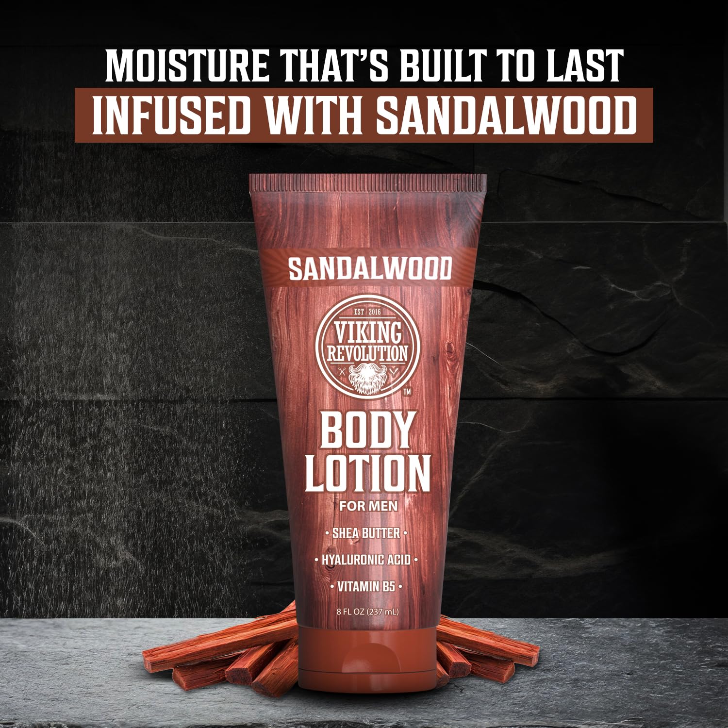 Viking Revolution Sandalwood Body Lotion for Men – Mens Lotion for Dry Skin with Shea Butter, Hyaluronic Acid and Vitamin B5 – Nourishing Mens Body Lotion for Hydrated and Smooth Skin (8oz, 1 Pack)