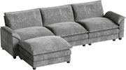 Homall 119" Modular Sectional Sofa, L Shaped Sofa Couch with Reversible Ottoman, DIY Combination Chenille Deep 3-Seat Cloud Couch for Living Room, Apartment (Light Grey, L Shaped Sofa)