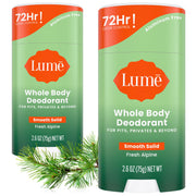 Lume Whole Body Deodorant - Smooth Solid Stick - 72 Hour Odor Control - Aluminum Free, Baking Soda Free and Skin Safe - 2.6 Ounce (Pack of 2) (Soft Powder)