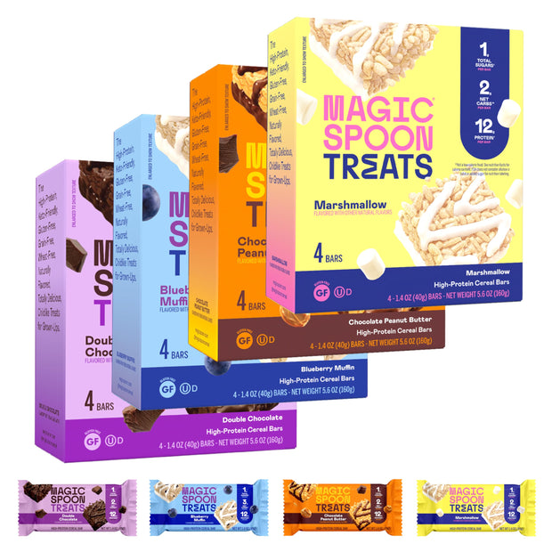 MAGIC SPOON Treats - High Protein, Low Carb, Keto Friendly, Low Sugar, Gluten Free, Crispy Protein Bar Cereal Bar, On-The-Go Healthy Snack (Chocolate PB, 8 Bars)