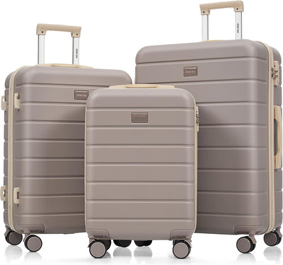 Merax 3 Piece ABS Hardshell Luggage Sets Spinner Wheel Suitcase TSA Lock Suit Case, Rosybrown, 20/24/28 Inch