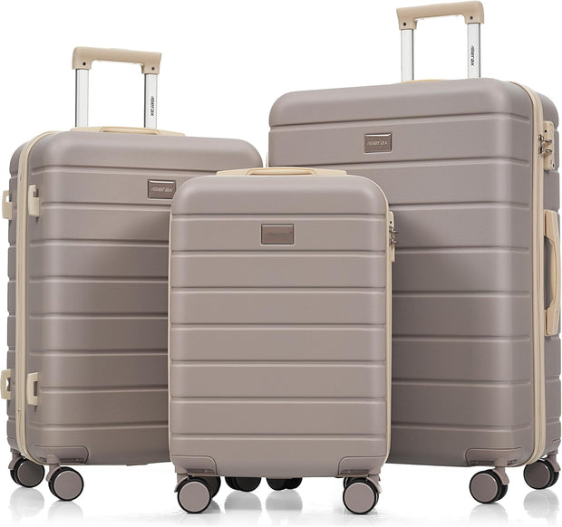 Merax 3 Piece ABS Hardshell Luggage Sets Spinner Wheel Suitcase TSA Lock Suit Case, Rosybrown, 20/24/28 Inch