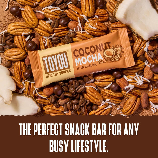 ToYou Chewy Fruit and Nut Bars - Healthy Protein Snacks | Coconut Mocha - 1.41 Ounce (Pack of 12) | Soft Chewy, Vegan, Fiber-packed Granola Bars for Adults and Kids, Made with Natural Ingredients