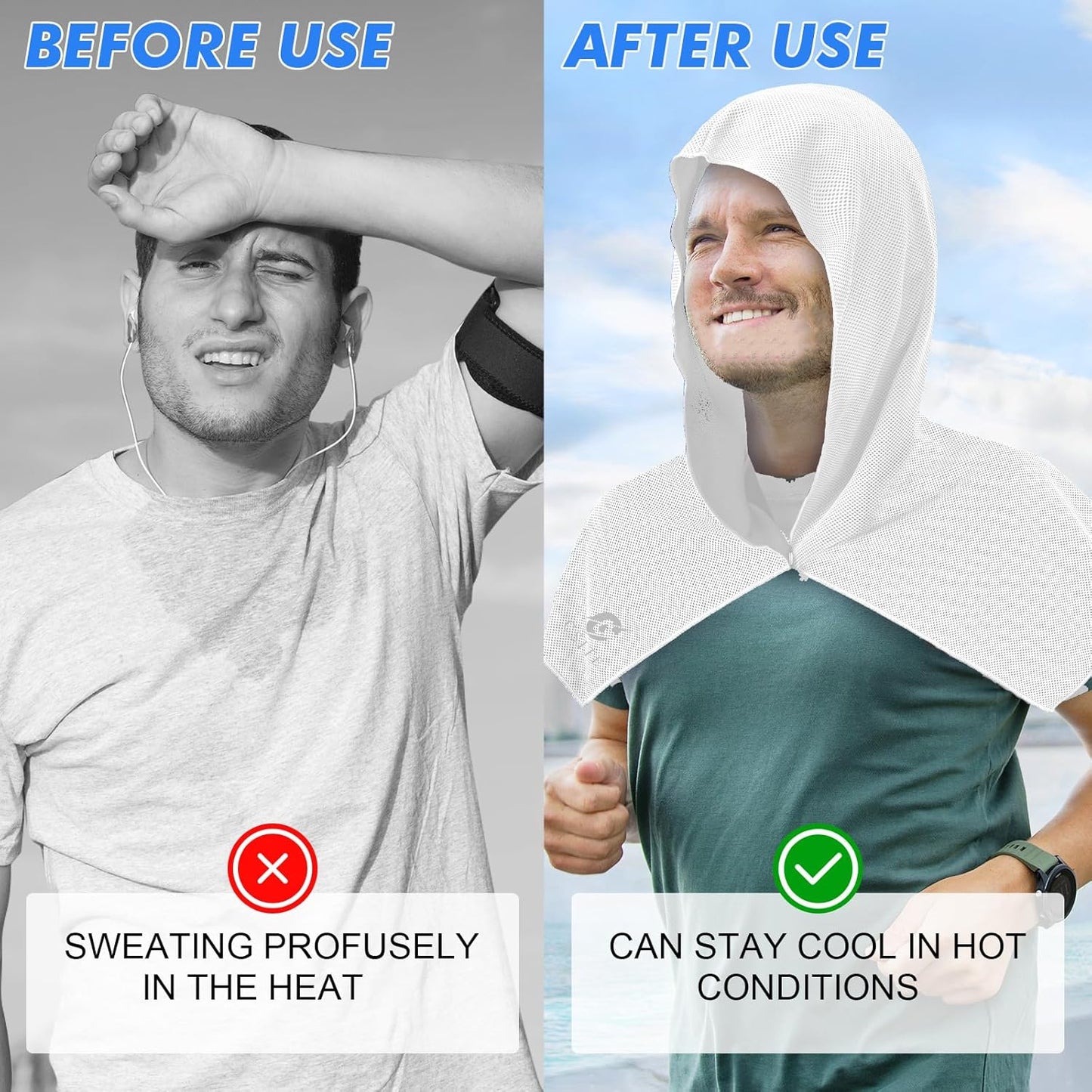 3 Pack Cooling Hoodie Towels for Neck and Face, UPF 50 Sun Protection & Instant Cooling, Ice Towels for Hot Weather, Soft Breathable Towel for Sport, Work Out, Gym, Camping & More Activities