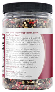 Viva Doria Rainbow Blend Peppercorn, Steam Sterilized Whole Black/Green Pepper, Whole Pink/White Pepper, 16 Oz, For Grinder Refills