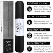 Plyopic. Ultra-Grip Pro Yoga Mat – EXTREME Non-Slip Performance - Dry Grip & Wet Grip - Alignment Lines - Comfortable & Sweat Resistant - For Yoga, Pilates, Exercise, Workout, Bikram & Hot Yoga