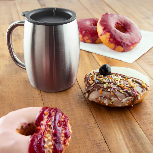 Stainless Steel Coffee Mugs with Lid (Set of 4) -14 oz Double Walled Coffee Glasses perfect for Travel, Outdoor, Camping. Vacuum, Shatterproof, Durable Coffee Mug