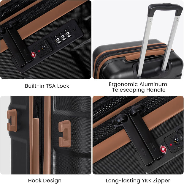 Luggage Sets 3 Piece with Spinner Wheel, Hardside Suitcase Set with TSA Lock, Expandable Lightweight Travel Luggage for Men and Women, Black