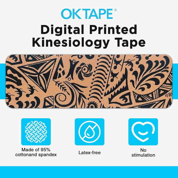 OK TAPE Hypoallergenic Digtal Printed Kinesiology Tape, Elastic Sports Athletic Tape, 2 Rolls, 2in×16.4ft Uncut Roll-DIY