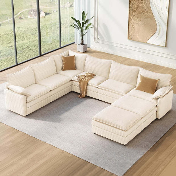Vesgantti 108" Modular Sectional Sofa, Comfy Cloud Couch with Movable Ottoman Deep Seat Chenille L Shaped Modular Sofa, Sectional Couches for Living Room, Bedroom and Apartment, Beige