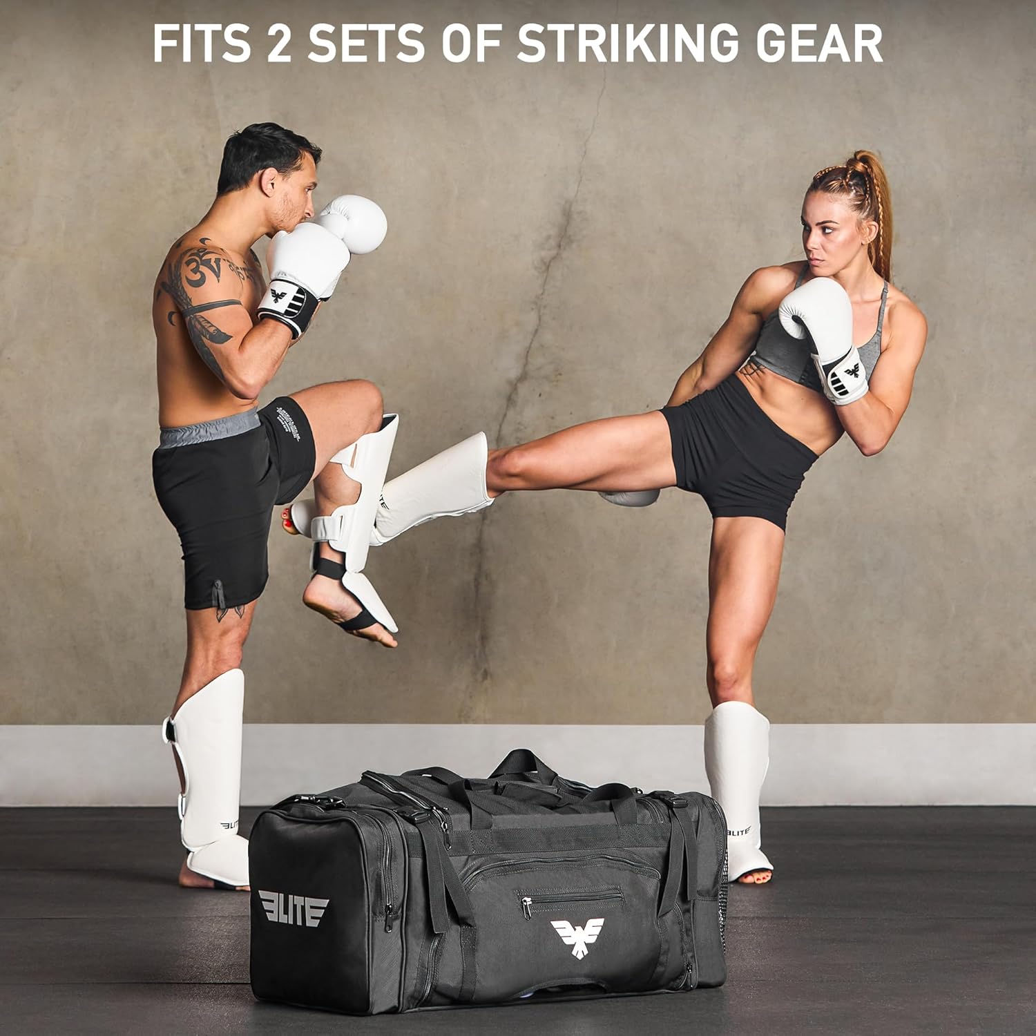 Elite Sports Monster MMA Duffel Bag – Large 44L Cordura Sports Bag w/Mesh Shoe Compartment & Adjustable Strap – MMA, BJJ, Martial Arts Gear – Fits Gi, Headgear, Shin Guards, Rash Guards & More