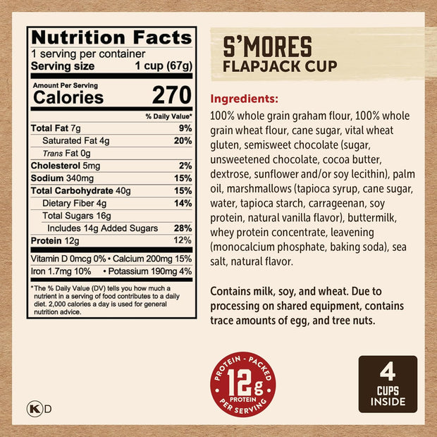 Kodiak Cakes Protein Pancake On The Go Flapjack Cups Mix; Buttermilk, Chocolate Chip, & S’mores Variety Pack