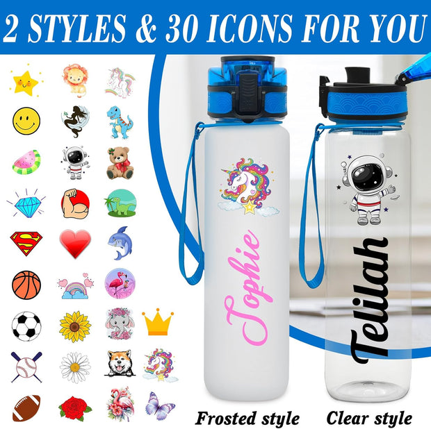 Personalized Water Bottles with Time Marker Custom 32oz Motivational Water Bottle Bpa Free Plastic Sports Water Bottle with Name for Fitness, Gym, Outdoor, Workout