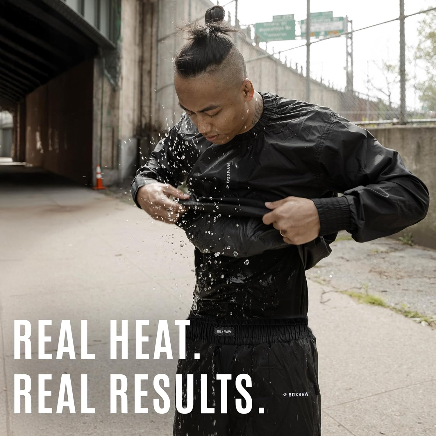 BOXRAW Lineal Professional Sauna Suit for Men Top & Bottoms Non Rip Weight Loss Sweat Suit Boxing MMA Training Gym
