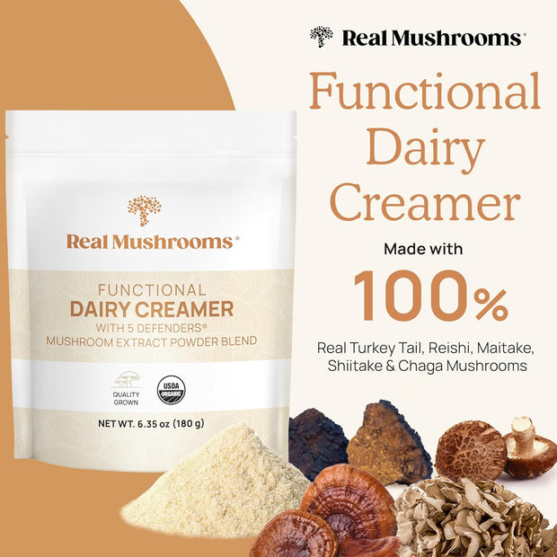 Real Mushrooms Organic Hot Chocolate Mix with Reishi, Turkey Tail, Chaga, Shiitake, Maitake – Cacao Powder Organic Mushroom– 5 Defenders Mushroom Cacao Powder, Vegan, Gluten-Free, 15 Servings