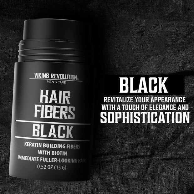 Viking Revolution Black Hair Fibers for Thinning Hair Men - Thick Fiber for Bald Spot Cover Up - Hair Building Fibers with Kerating and Biotin - Hair Fiber for Men for Thicker and Fuller Look (0.52oz)