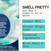 Pacifica Deodorant Wipes - Coconut Milk Underarm & Full Body Deodorant Wipes - Removes Sweat & Oil - Aluminum-Free - Natural Feminine Odor Control Clean Vegan & Cruelty-Free Dermatologist Tested