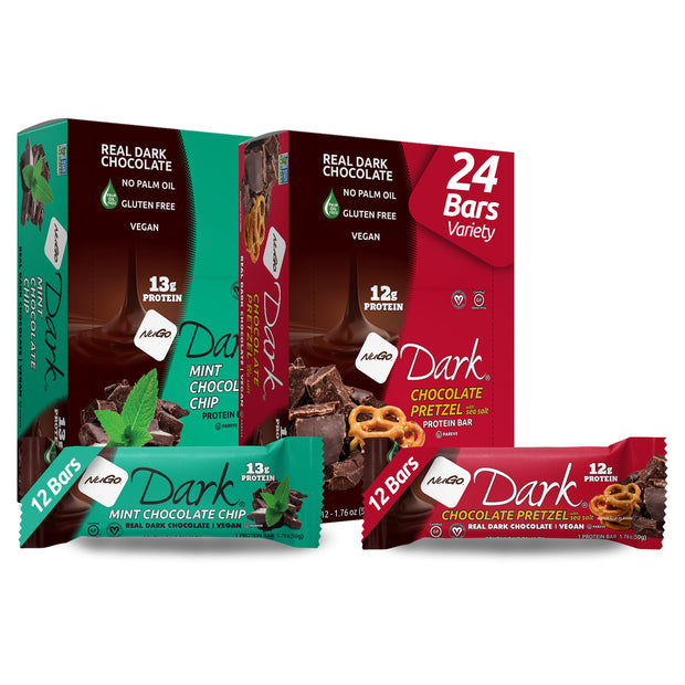 NuGo Dark Chocolate Pretzel and Sea Salt, 12g Protein Bar, Vegan, Gluten Free, Non-GMO, Kosher Pareve, 24 Count