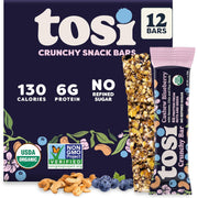 Tosi Nut Bars, Cashew Blueberry, Healthy Snacks for Adults & Kids, Plant Based Crunchy Bars (6G Protein), Organic Keto Snacks, Vegan, Gluten & Soy Free, Low Sugar, Omega 3s, 1oz, 12-Pack