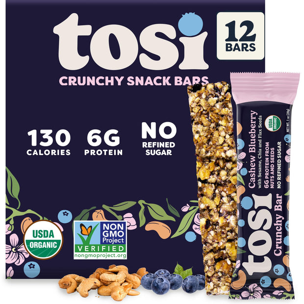 Tosi Nut Bars, Cashew Coconut, Healthy Snacks for Adults & Kids, Plant Based Crunchy Bars (6G Protein), Organic Keto Snacks, Vegan, Gluten & Soy Free, Low Sugar, Omega 3s, 1oz, 12-Pack