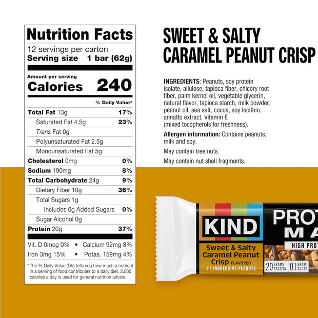 KIND Protein MAX Variety Pack, 4 Flavors, High Protein Keto Snack Bars, 20g Protein, Low Sugar (0g Added), Gluten Free, 12 Bars