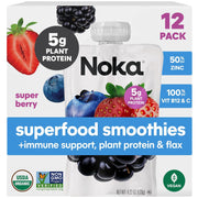 Noka Organic Superfood Smoothie Pouches – Super Berry – Immune Support with Elderberry, Vitamin C & Plant Protein, Organic Healthy Snacks for Kids & Adults, 4.22oz (12 Pack)