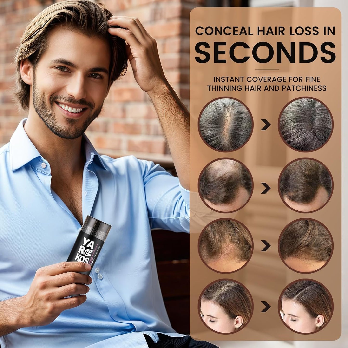 Hair Fibers for Thinning Hair or Fill In Fine, Hair Building Fibers (28g) for Women & Men, Hair Powder for Instantly Thicker, Fuller Looking - GRAY