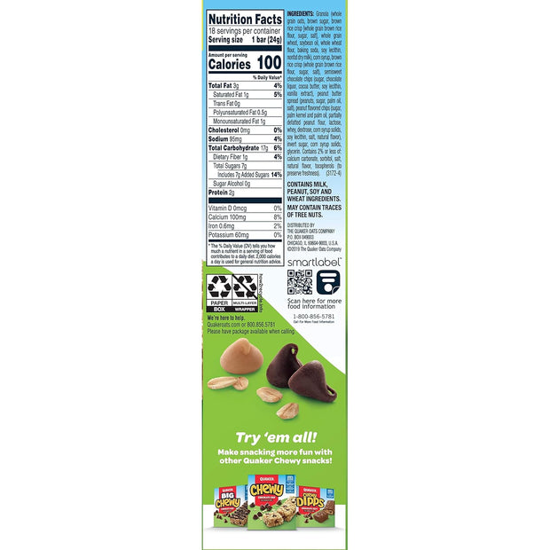 Quaker Chewy Peanut Butter Chocolate Chip Granola Bars, 15.2 OZ