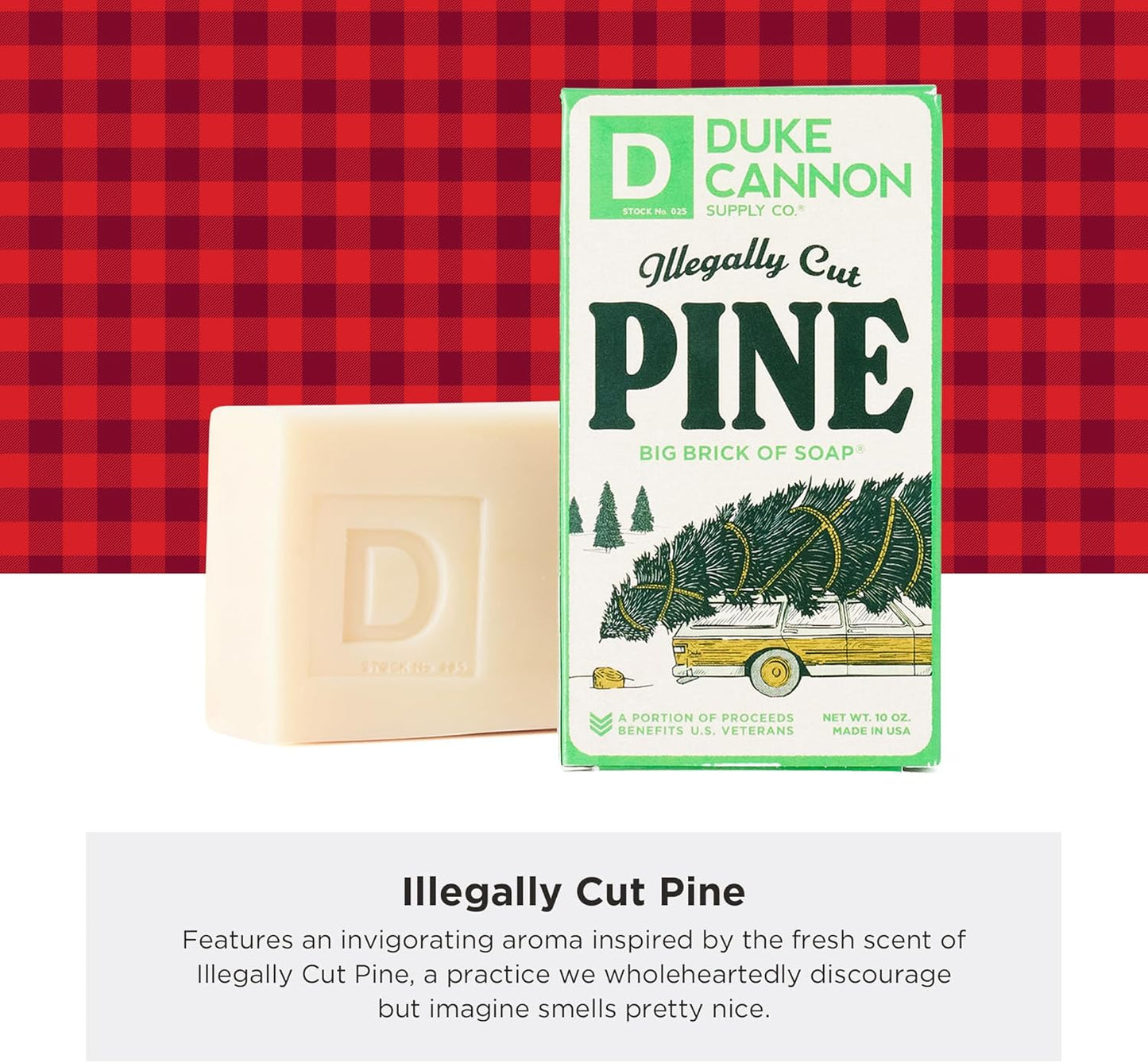 Duke Cannon Supply Co. Big Brick of Soap Bar for Men Holiday Edition - Illegally Cut Pine (Fresh Cut Pine Scent), 10 oz. (1 Pack)