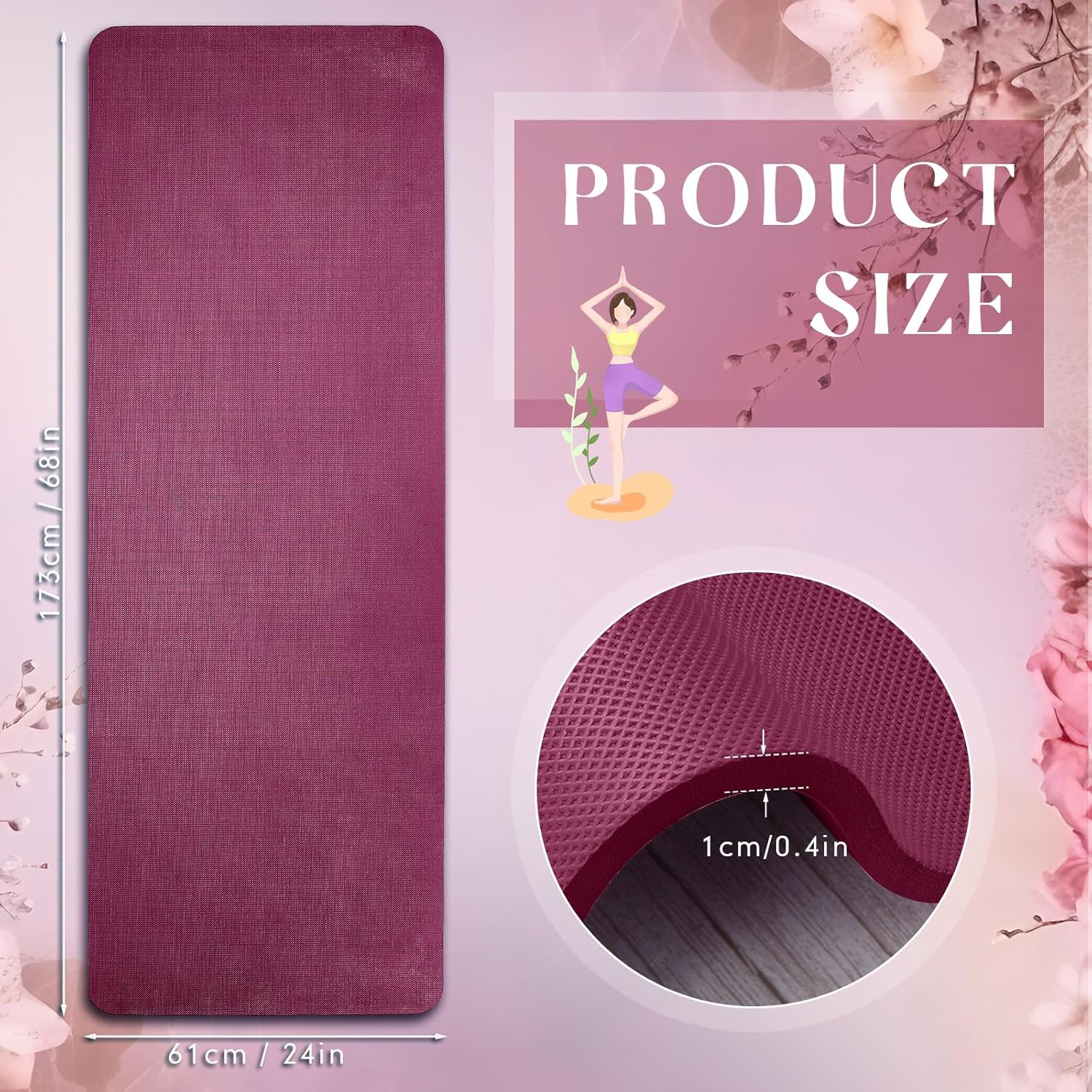 Timgle 6 Pcs 10mm Thick Yoga Mat, 68 x 24 Inches, Anti-Slip Tear-Resistant Exercise Mat for Adult Fitness, Stretching, Home Workout and Studio