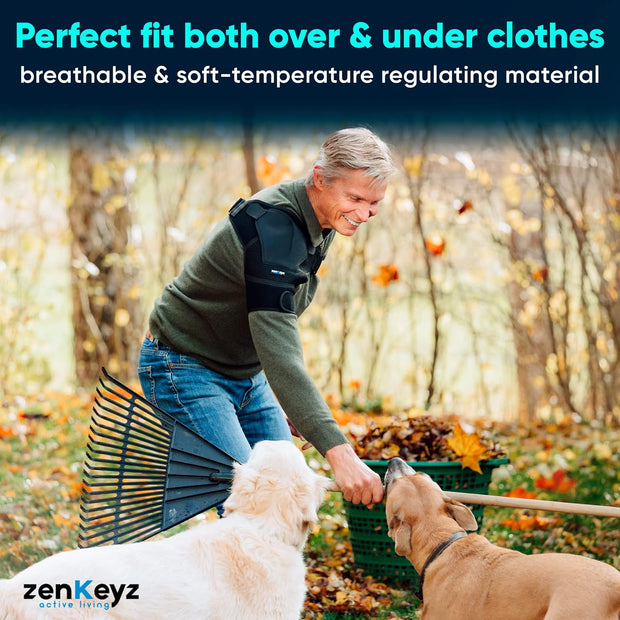 ZENKEYZ Shoulder Brace for Women & Men Rotator Cuff Support, Neoprene Stabilizer with Hot Cold Pack Pocket - Adjustable Arm Sling Shoulder Immobilizer, Left Right (Black, L/XL)