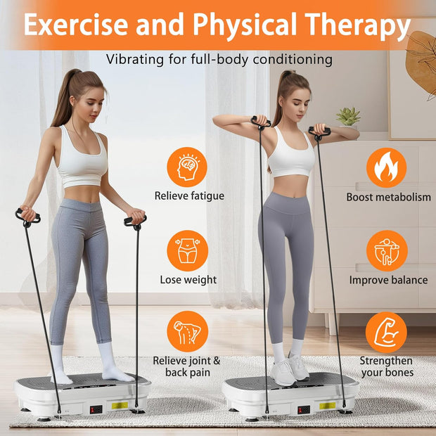 Vibration Plate Exercise Machine, Full Body Shaker Workout Vibration Plate for Lymphatic Drainage Weight Loss, Waver Vibrating Fitness Platform with Resistance Bands, Low Noise Home Fitness for Adults