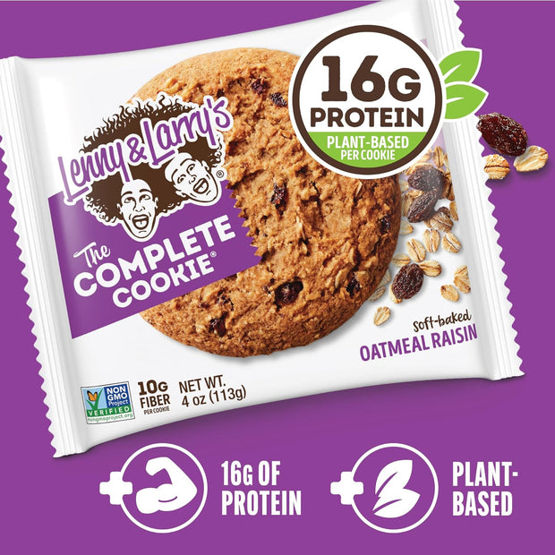 Lenny & Larry's The Complete Cookie, Oatmeal Raisin, 16g Plant Protein, Vegan, Non-GMO, 4 Ounce (Pack of 12)