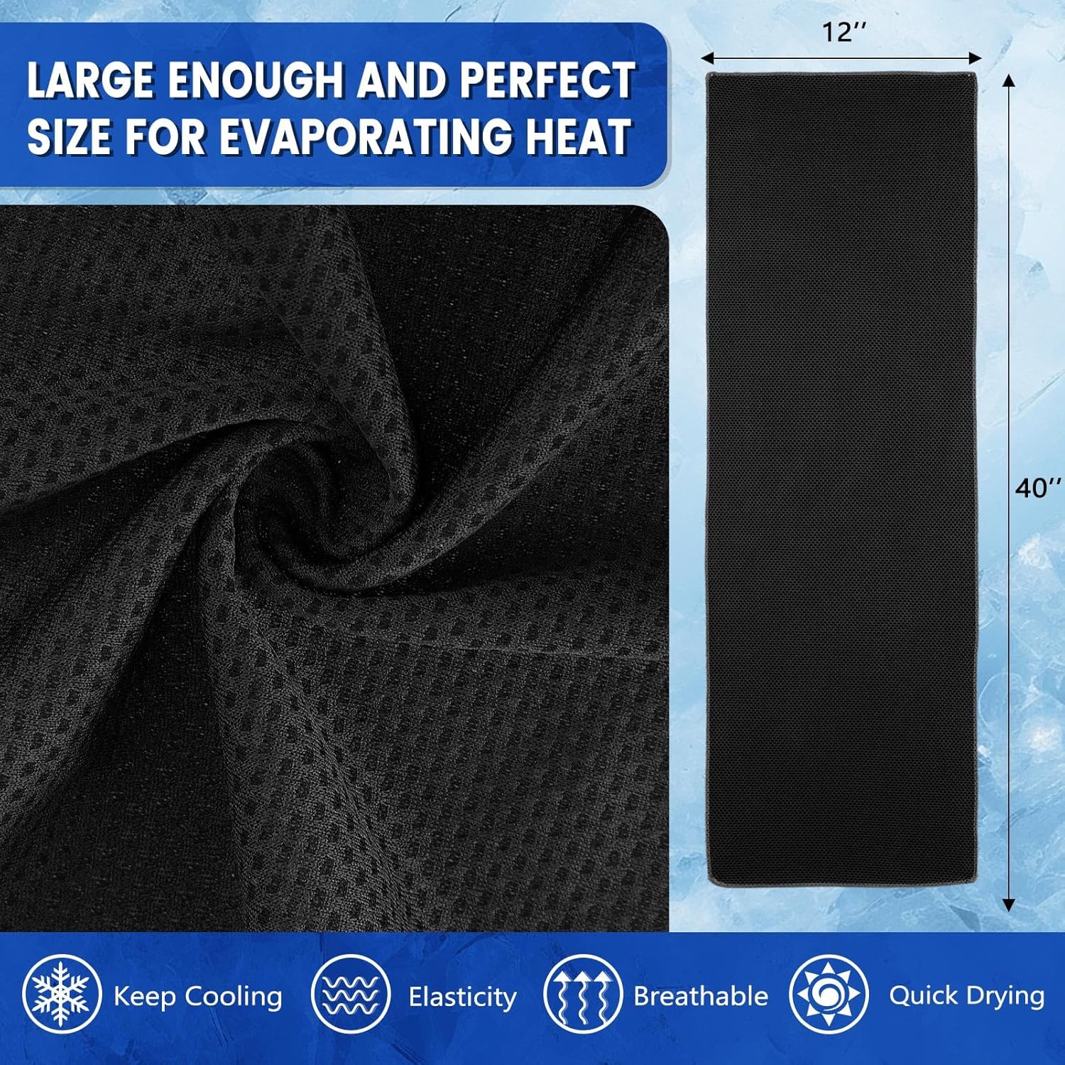 Hosuly 100 Pack Cooling Towels, 40"x12" Cooling Towels for Neck and Face Breathable Soft Chilly Sweat Rag Microfiber Sport Rags for Gym Yoga Golf Running